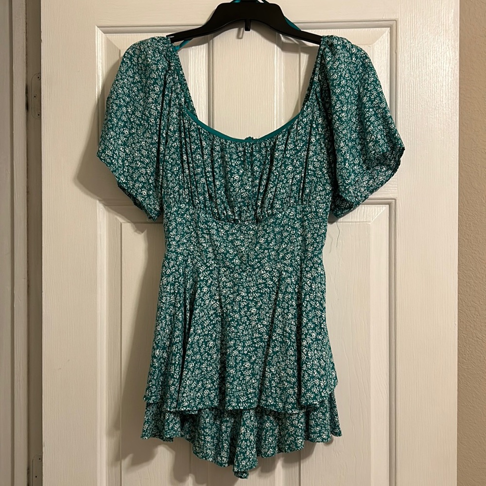 Teal/Green Floral Medium Romper (Never worn!)